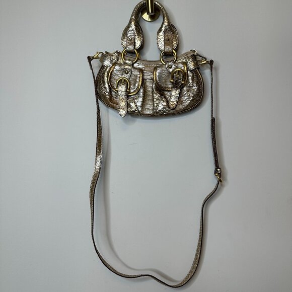 Coccinelle Handbags - Coccinelle Gold Leather Snakeskin Handbag with Removable Strap